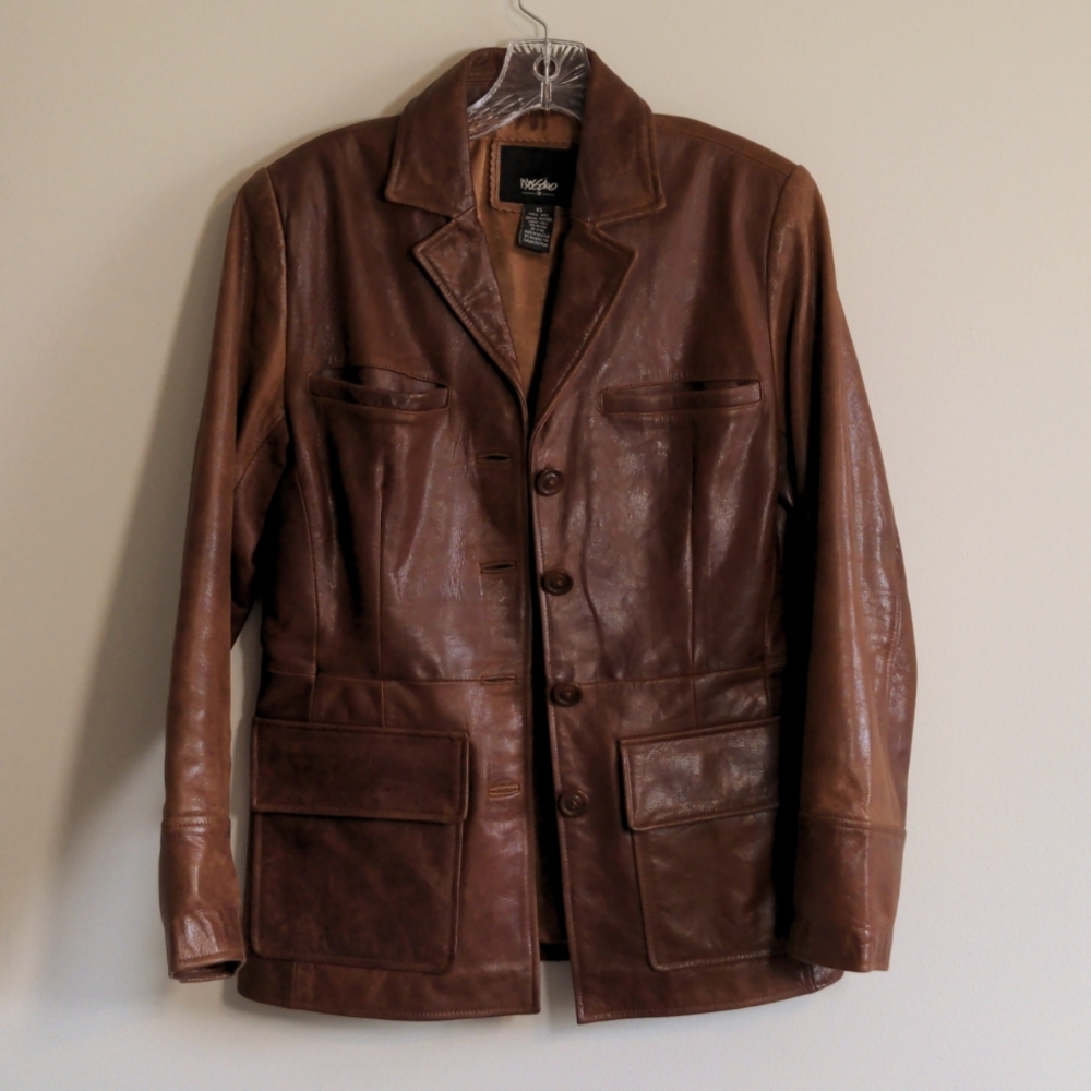 Genuine distressed brown leather blazer XS Mossimo